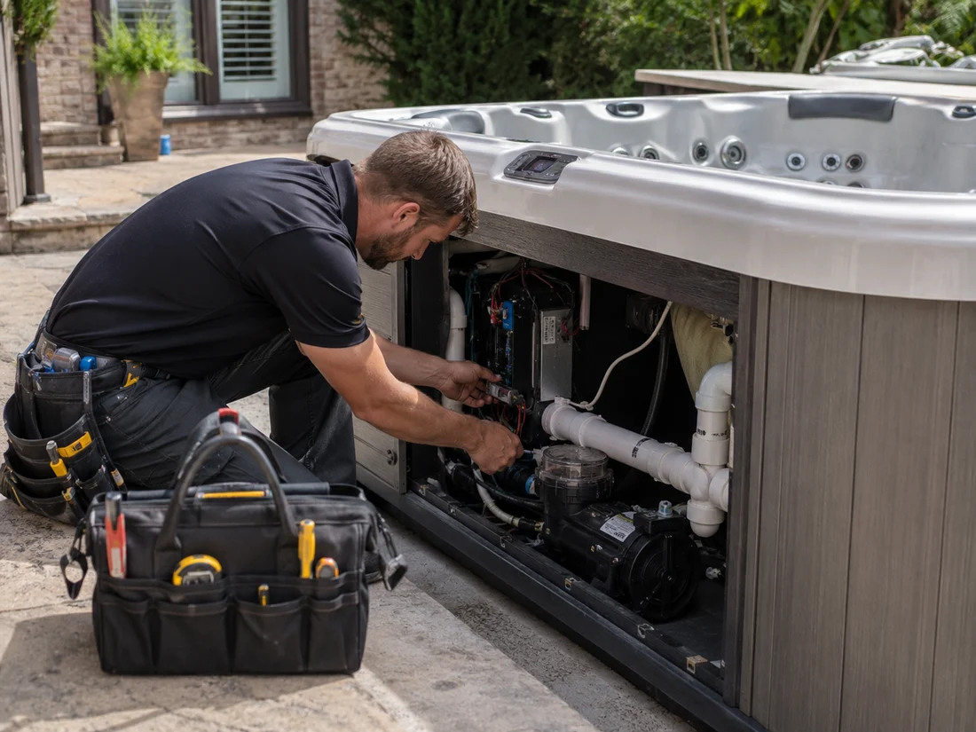 Technician servicing a hot tub